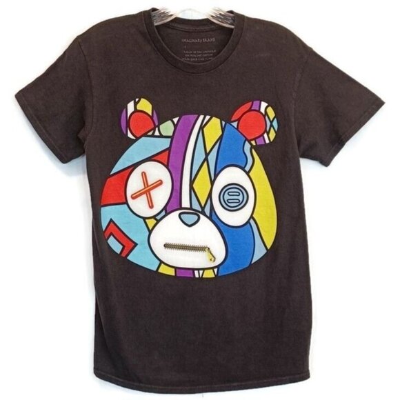 Imaginary Men's Shirt Black Graphic Sz S Teddy Bear Graffiti Color Streetwear - Picture 2 of 10